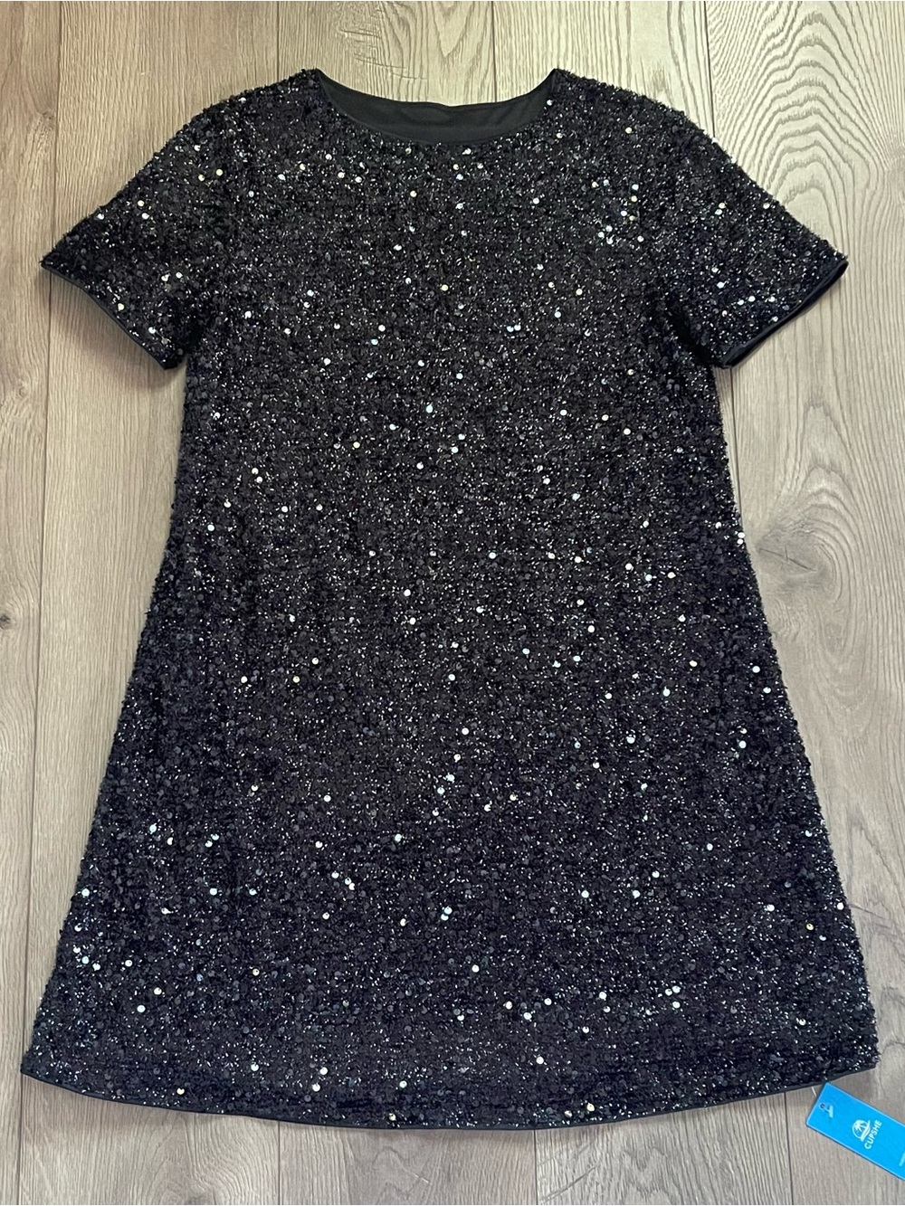 NWT Cupshe Women’s Medium Black Sequins Round Neck Short Sleeve Dress - Picture 4 of 8